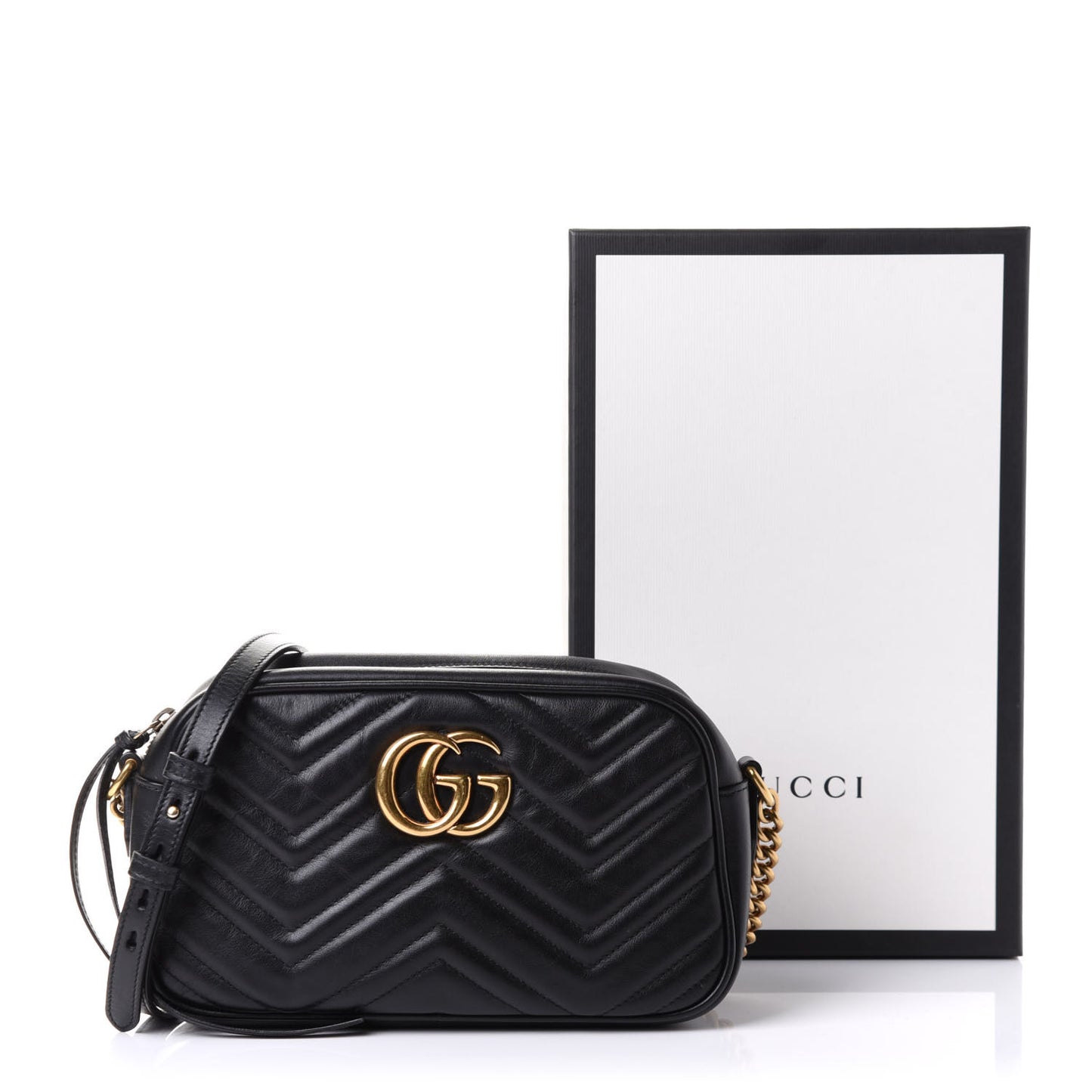 Calfskin Matelasse Small GG Marmont Chain Shoulder Bag Black
