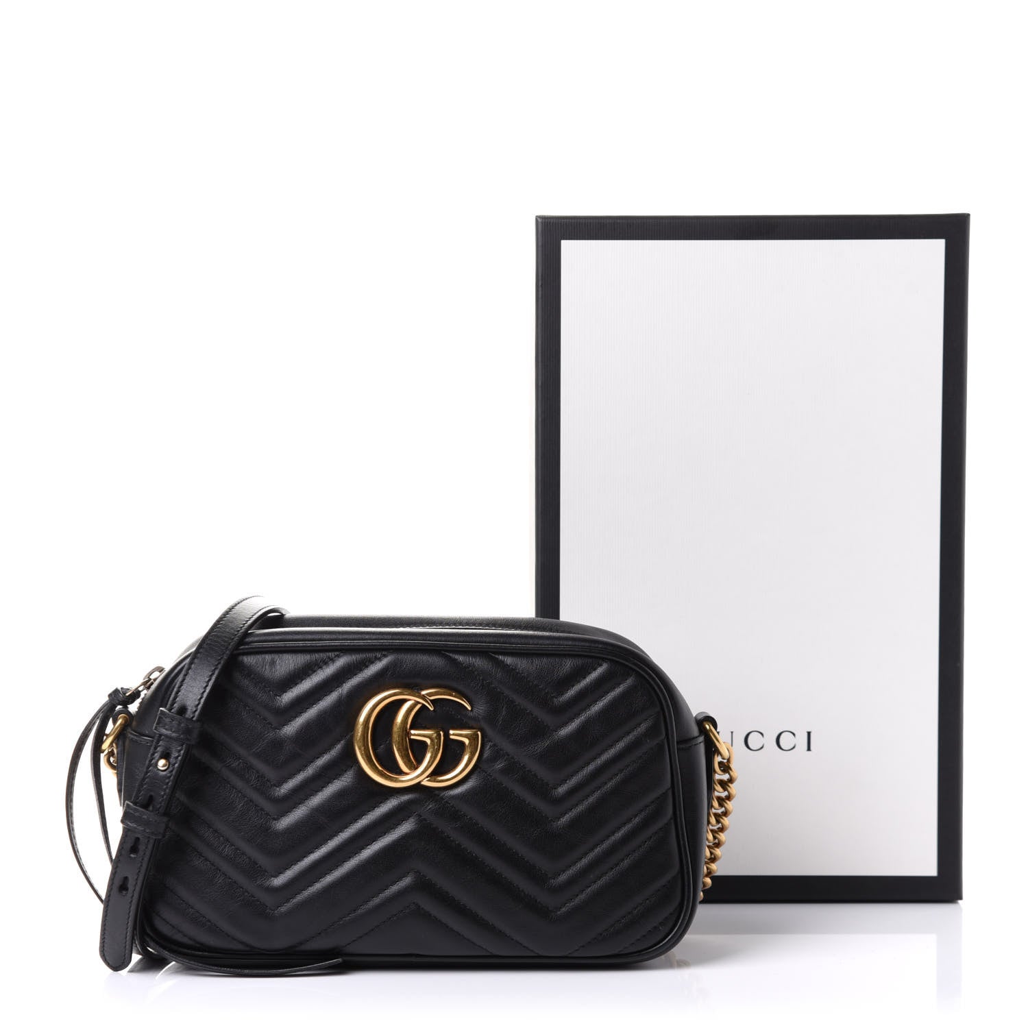 Gucci Calfskin Matelasse Small GG Marmont Chain Shoulder Bag Black 12 of 12