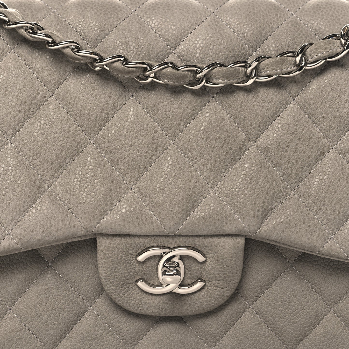 Iridescent Caviar Quilted Jumbo Double Flap Grey