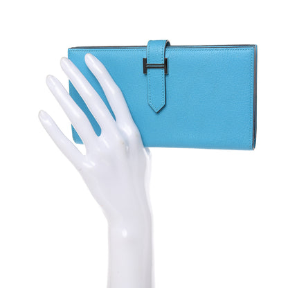 Hermes Chevre Mysore Bearn Gusset Wallet Bleu Azteque 2 of 7