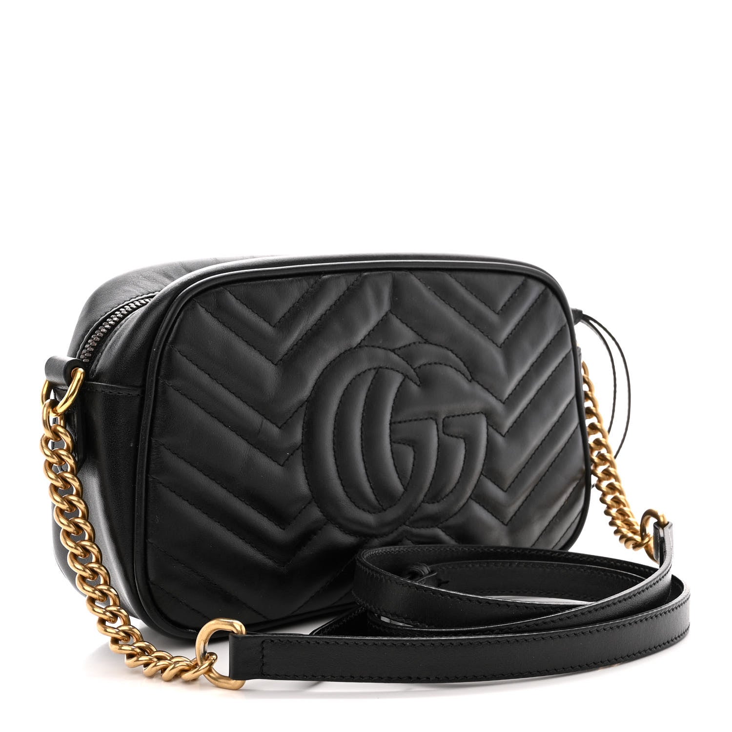 Gucci Calfskin Matelasse Small GG Marmont Chain Shoulder Bag Black 3 of 16