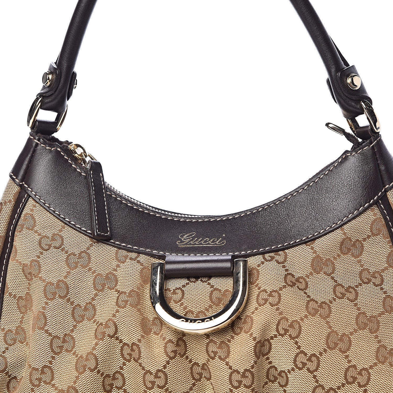 Gucci Monogram Medium D Gold Ring Hobo Brown 14 of 14