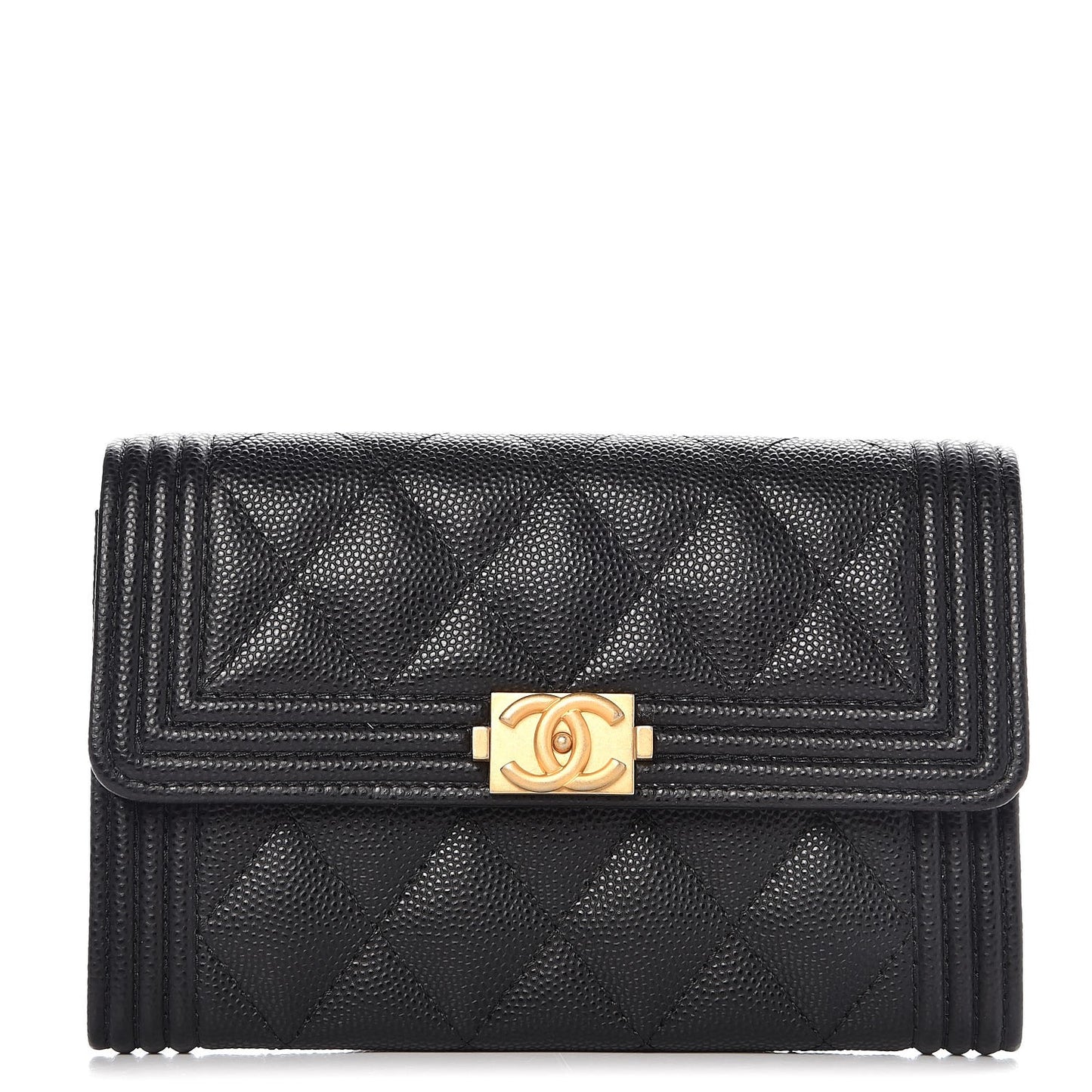 Caviar Quilted Medium Boy Flap Wallet Black