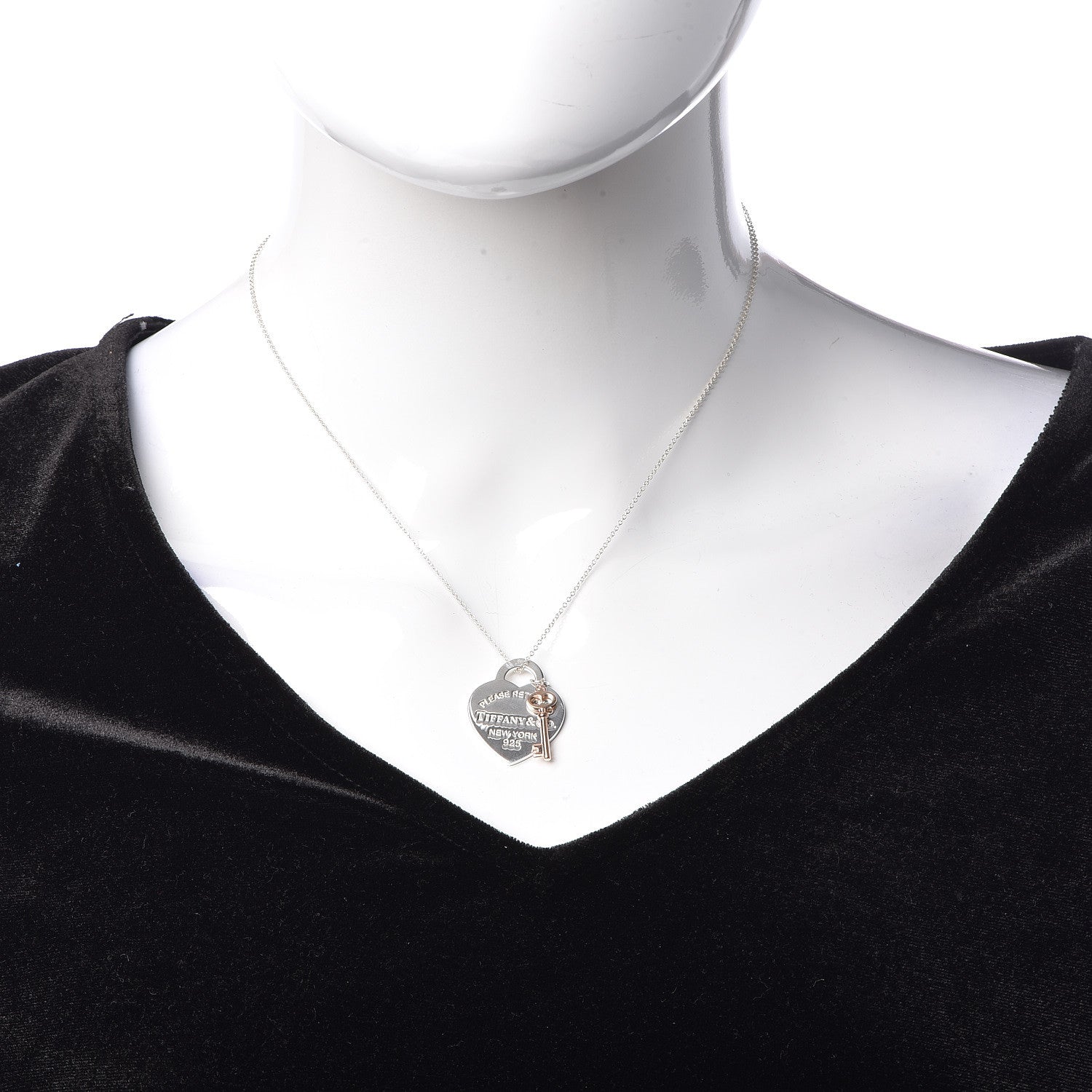 Tiffany Sterling Silver Heart Tag Key Pendant Necklace 2 of 6