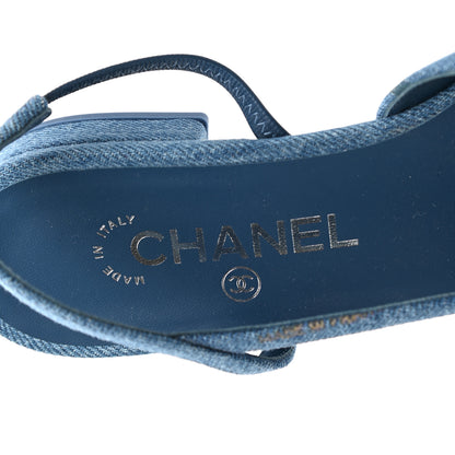 Chanel Denim Cap Toe CC Slingback Flats 38 Light Blue Multicolor 7 of 10