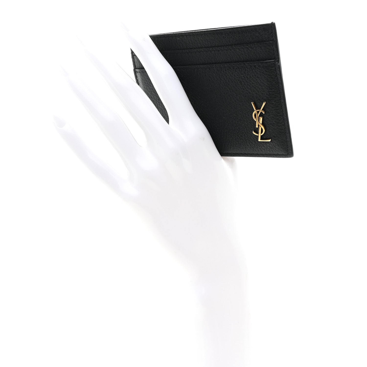 Saint Laurent Grained Calfskin Tiny Cassandre Credit Card Case Black 2 of 7