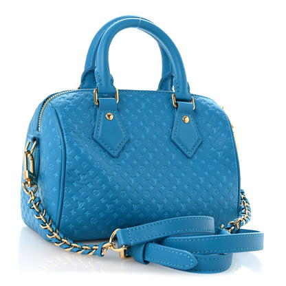 Louis Vuitton Calfskin Nanogram Embossed Speedy Bandouliere 20 Blue 3 of 12