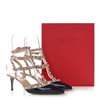 Valentino Garavani Patent Nappa Rockstud Ankle Strap 65mm Pumps 41 Marine Poudre 11 of 11