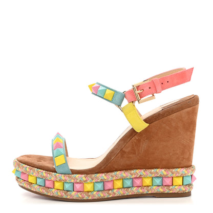 Christian Louboutin Veau Velours Pyraclou 110 Wedge Sandals 38 Biscotto 1 of 8