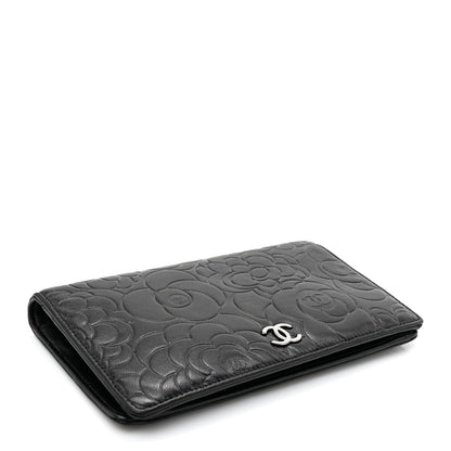 Chanel Lambskin Camellia Embossed Yen Wallet Black 4 of 10