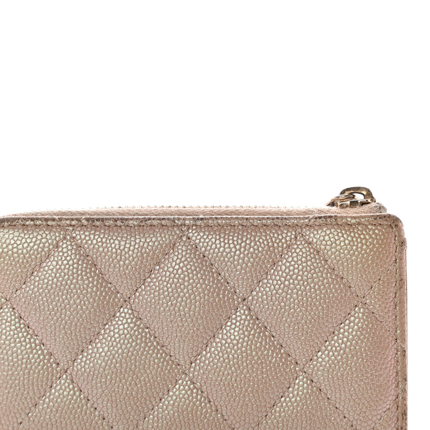 Iridescent Caviar Quilted Zipped Key Holder Case Beige