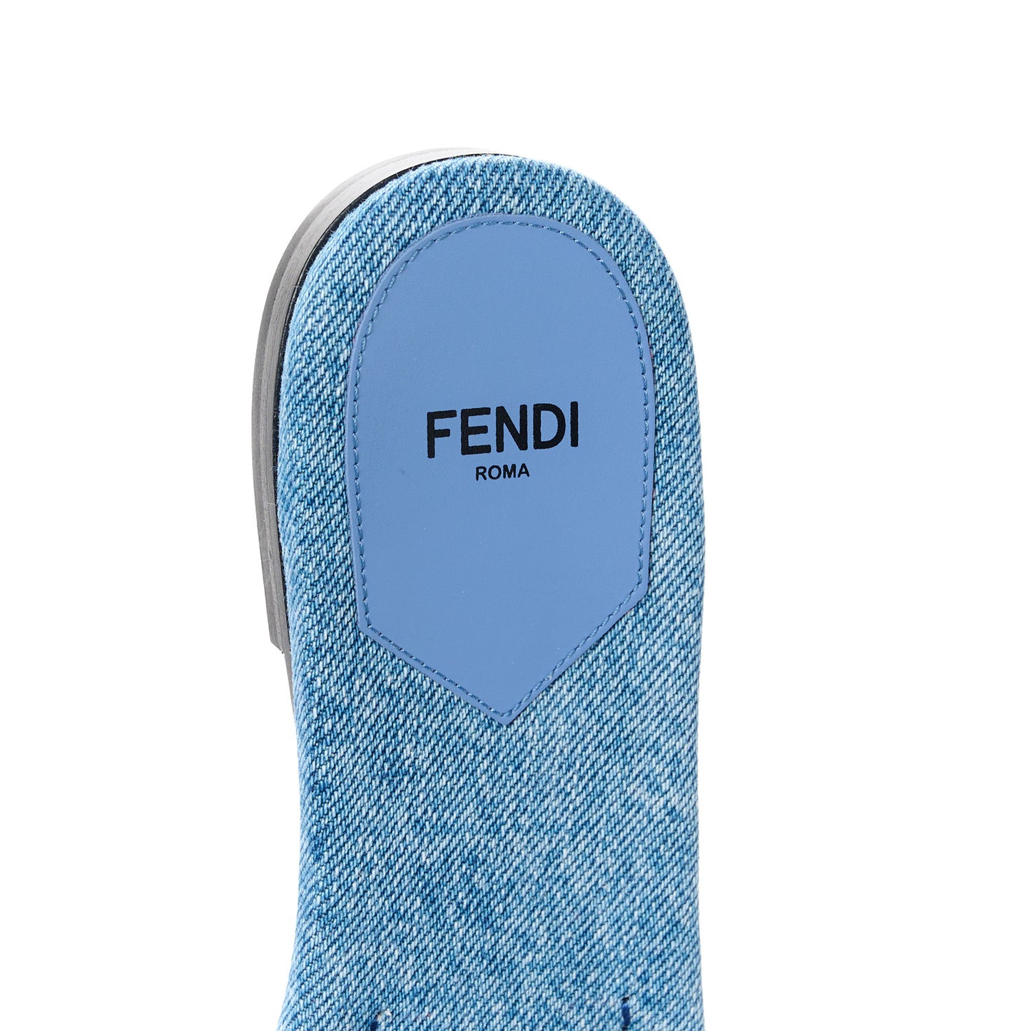 Denim Print Logo Flat Slide Sandals 39 Navy Blue