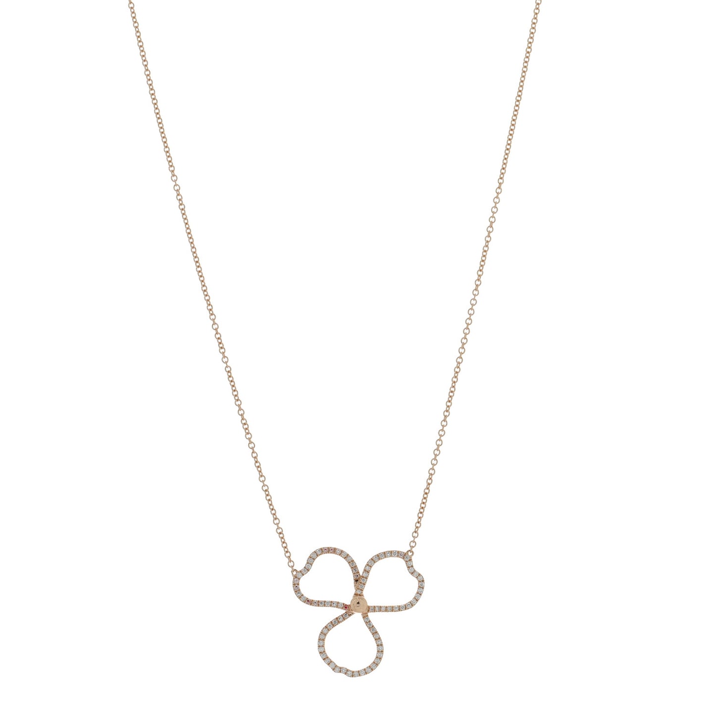 18K Rose Gold Diamond Open Flower Paper Flowers Pendant Necklace