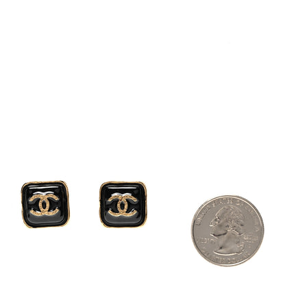 Chanel Resin CC Square Earrings Gold Black 2 of 5