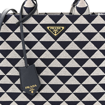 Prada Jacquard Saffiano Triangolo Symbole Embroidered Small Tote Baltico Talco 8 of 10