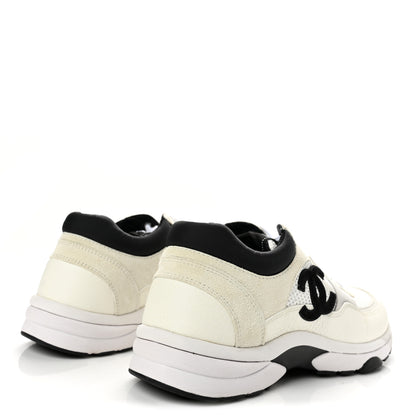 Chanel Mesh Suede Calfskin Grained Calfskin Womens CC Sneakers 38.5 White Black 5 of 8