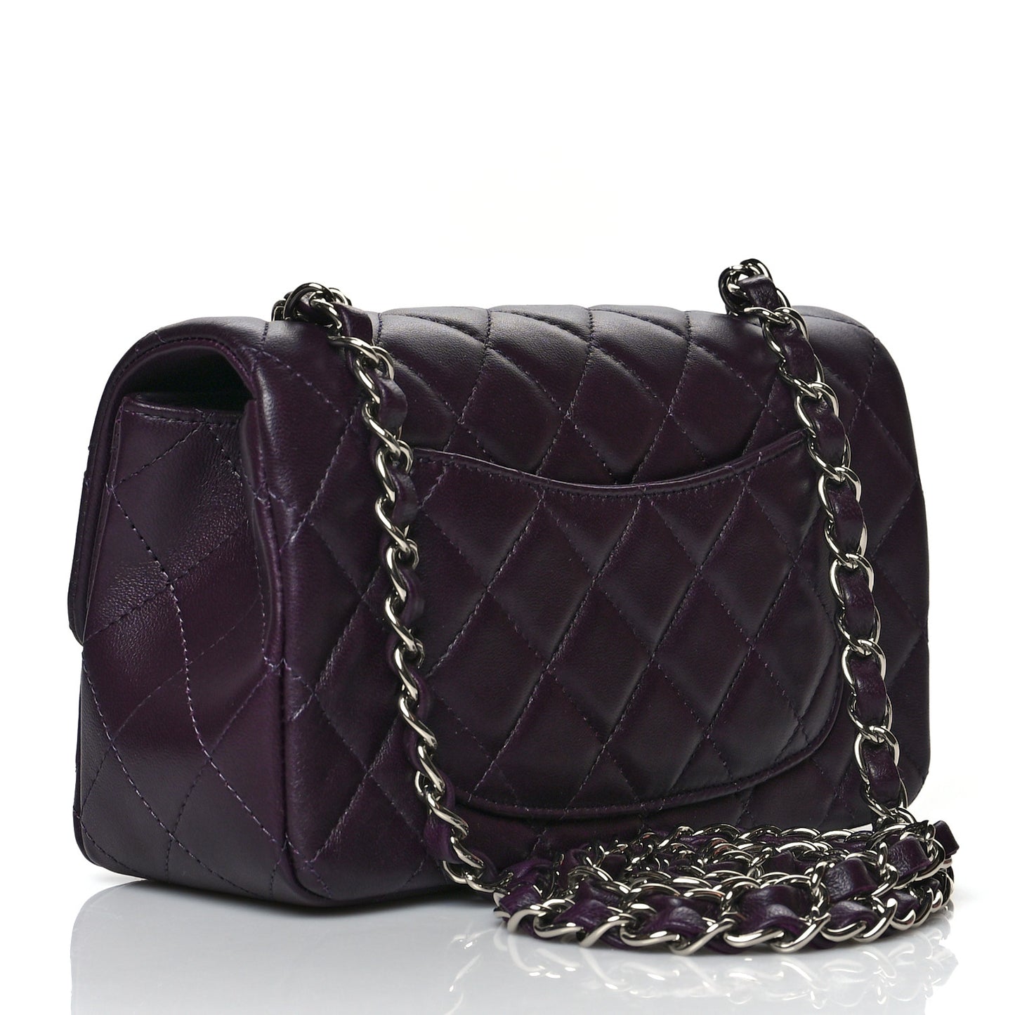 Lambskin Quilted Mini Rectangular Flap Dark Purple