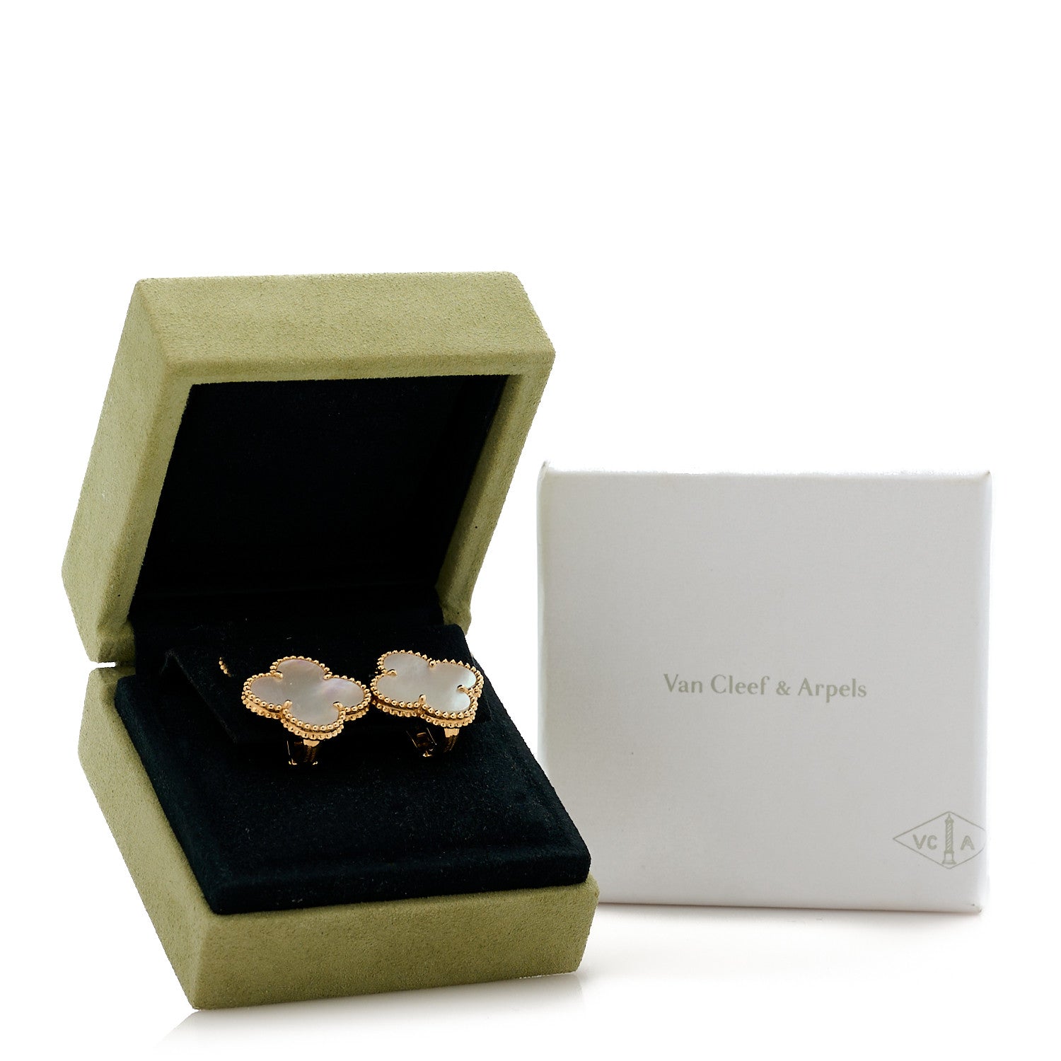 Van Cleef & Arpels 18K Yellow Gold Mother of Pearl Magic Alhambra Earrings 5 of 5