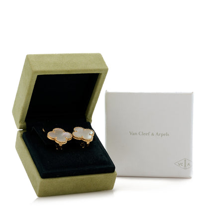 Van Cleef & Arpels 18K Yellow Gold Mother of Pearl Magic Alhambra Earrings 5 of 5