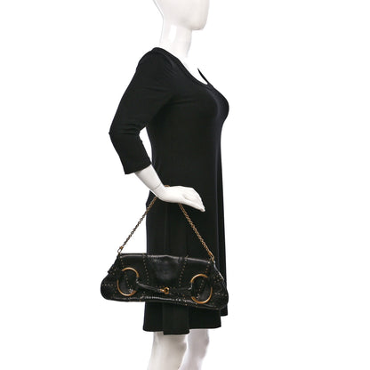 Gucci Snakeskin Studded Horsebit Chain Clutch Black 2 of 9
