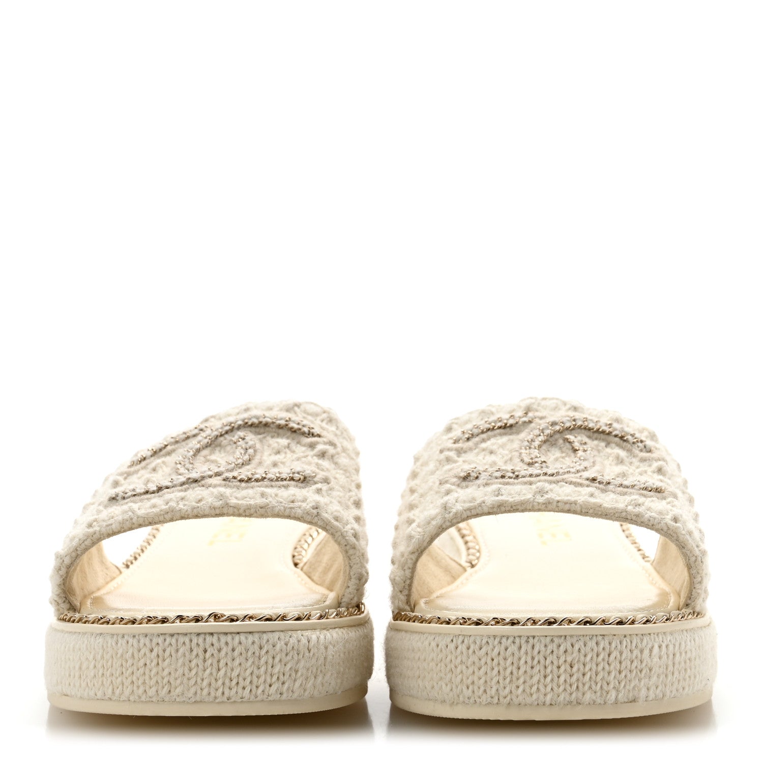 Chanel Wool Alpaca Chain CC Slide Sandals 38 Ivory 3 of 10