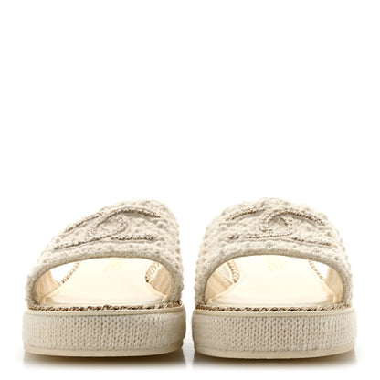 Chanel Wool Alpaca Chain CC Slide Sandals 38 Ivory 3 of 10