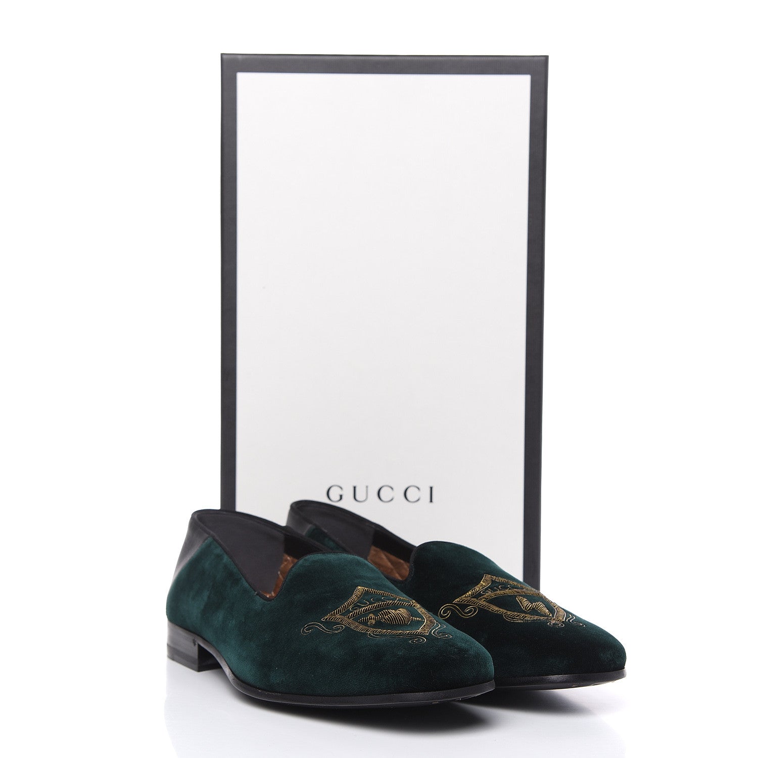 Gucci Velvet Crest Embroidered Mens Loafers 7.5 Green 9 of 9