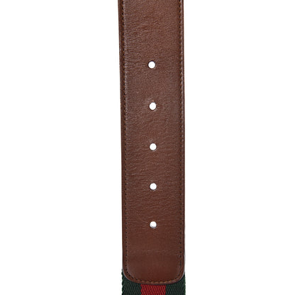 Gucci Nylon Calfskin Double G Web 40mm Belt 80 32 Green Red Cuir 5 of 8