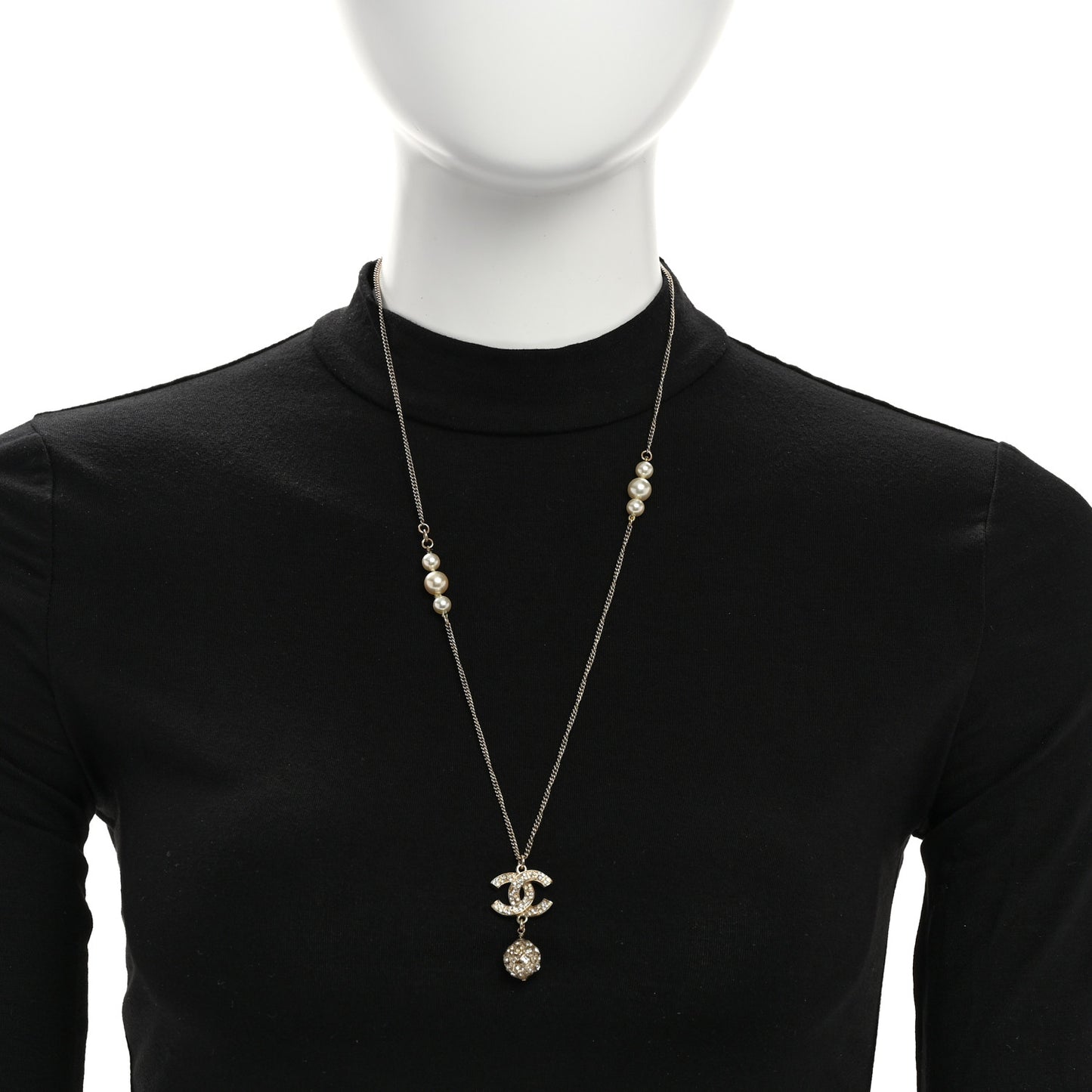 Pearl Crystal CC Pendant Necklace Gold