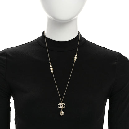 Chanel Pearl Crystal CC Pendant Necklace Gold 2 of 5