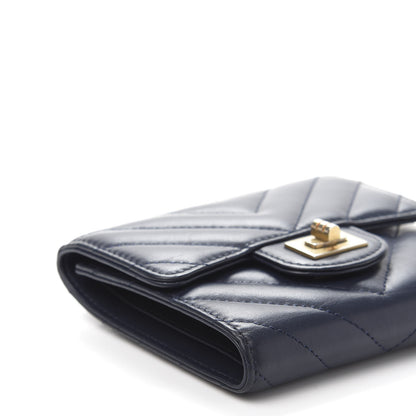 Chanel Calfskin Chevron Quilted 2.55 Reissue Compact Flap Wallet Dark Blue 8 of 9