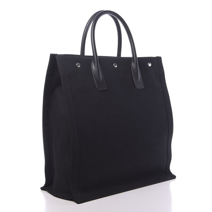 Saint Laurent Canvas Calfskin Rive Gauche North South Noe Tote Black White 2 of 10