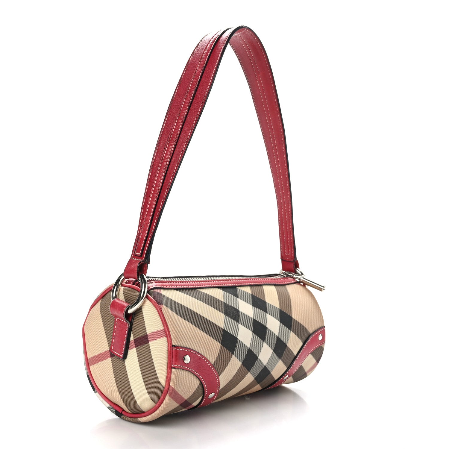 Burberry Nova Check Barrel Bag Red 3 of 10