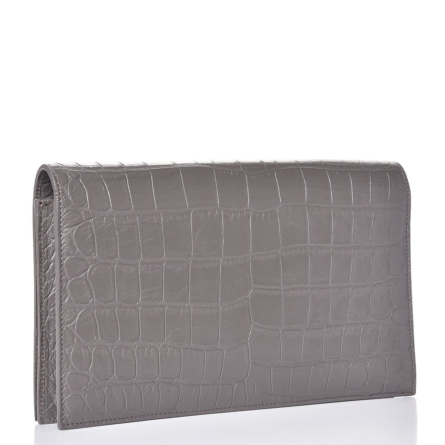 Saint Laurent Croc Embosssed Calfskin Classic Kate Monogram Clutch Fog 3 of 7
