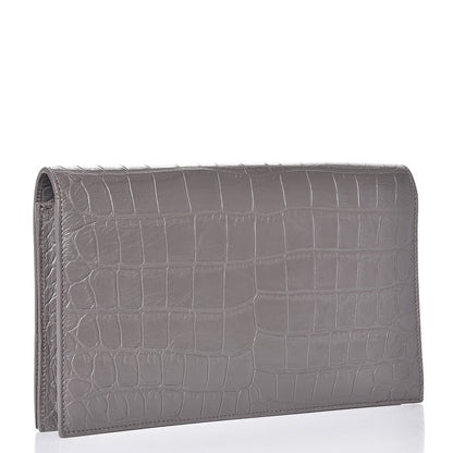 Saint Laurent Croc Embosssed Calfskin Classic Kate Monogram Clutch Fog 3 of 7