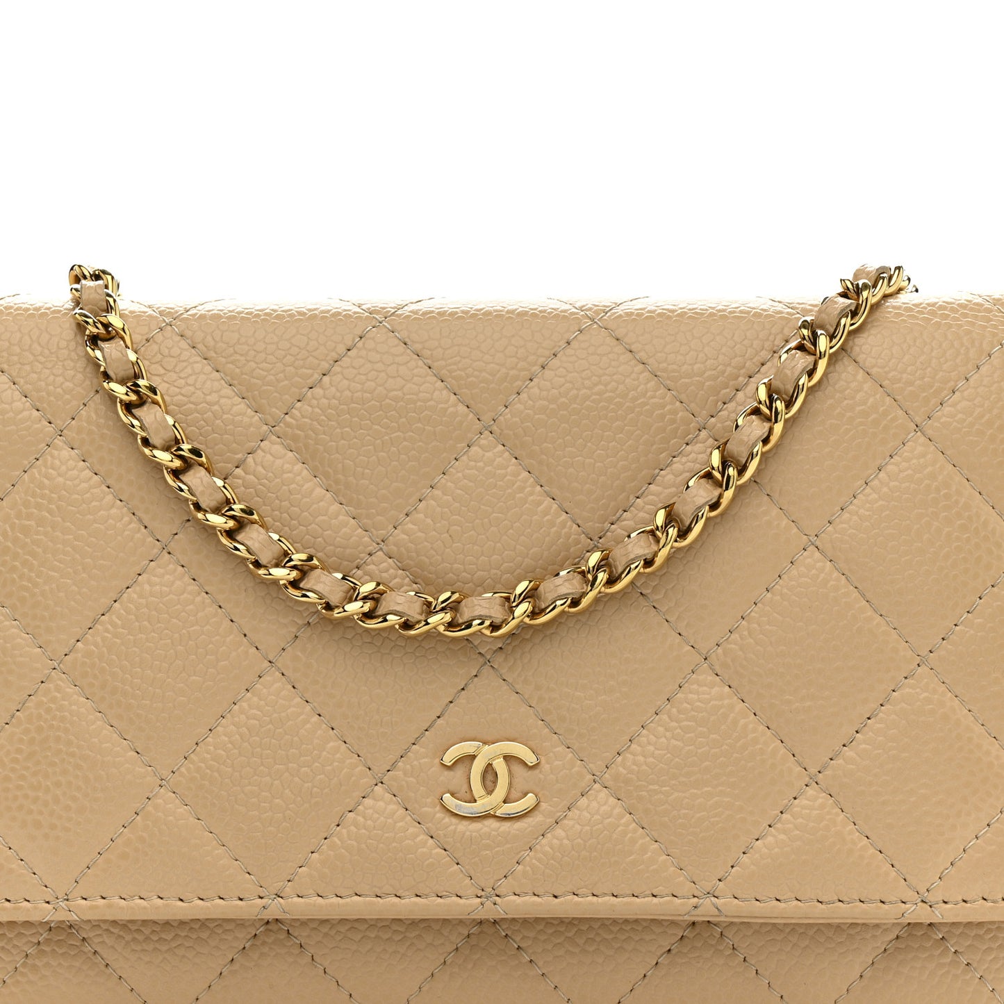 Caviar Quilted Wallet On Chain WOC Beige