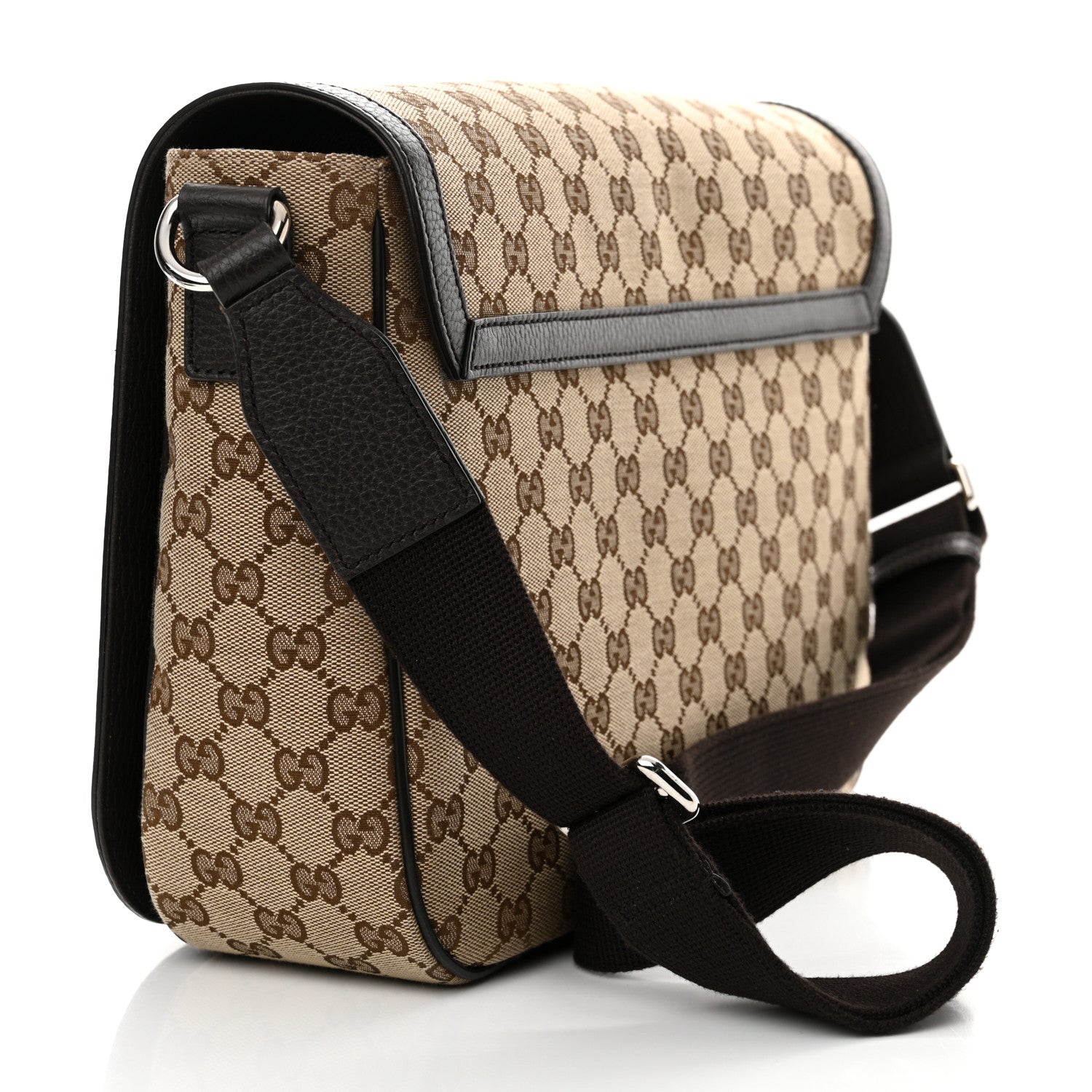 Gucci Monogram Large Flap Messenger Bag Beige Dark Brown 3 of 12