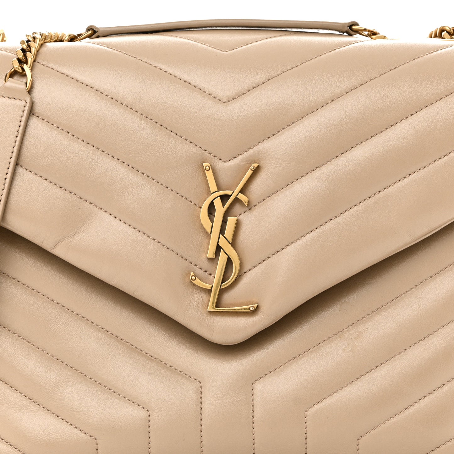 Calfskin Y Quilted Monogram Medium Loulou Chain Satchel Nude Powder