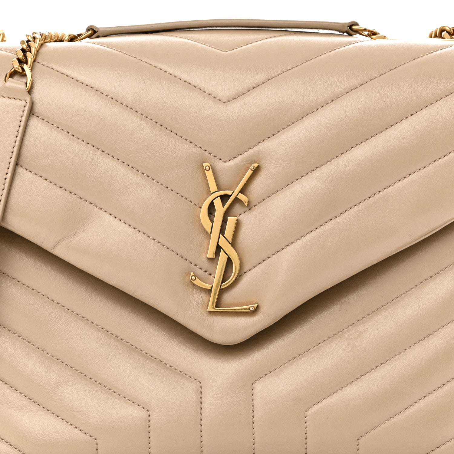 Saint Laurent Calfskin Y Quilted Monogram Medium Loulou Chain Satchel Nude Powder 8 of 10