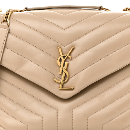 Saint Laurent Calfskin Y Quilted Monogram Medium Loulou Chain Satchel Nude Powder 8 of 10