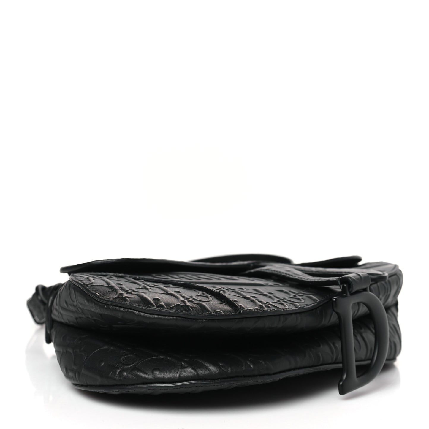 Calfskin Embossed Oblique Saddle Bag With Strap Black