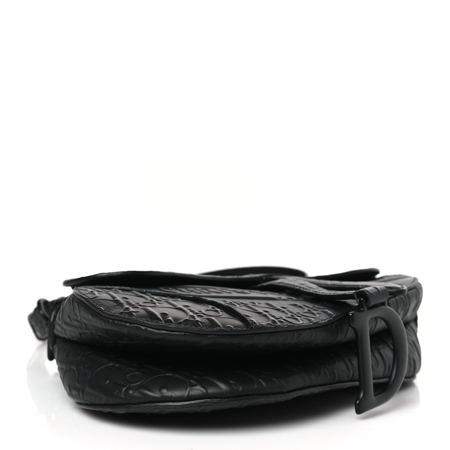Christian Dior Calfskin Embossed Oblique Saddle Bag With Strap Black 4 of 10