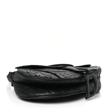 Christian Dior Calfskin Embossed Oblique Saddle Bag With Strap Black 4 of 10