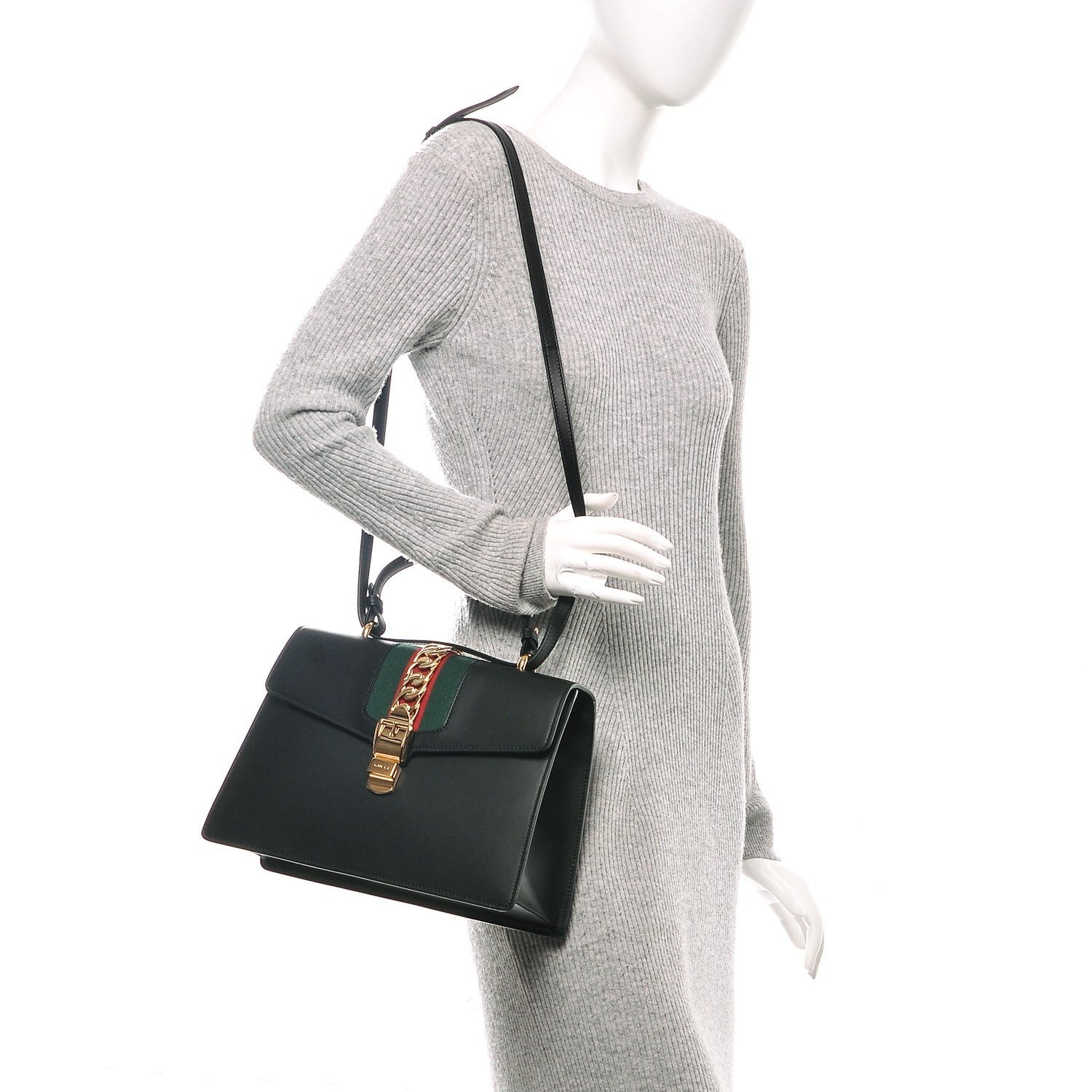 Gucci Calfskin Medium Sylvie Top Handle Bag Black 2 of 7