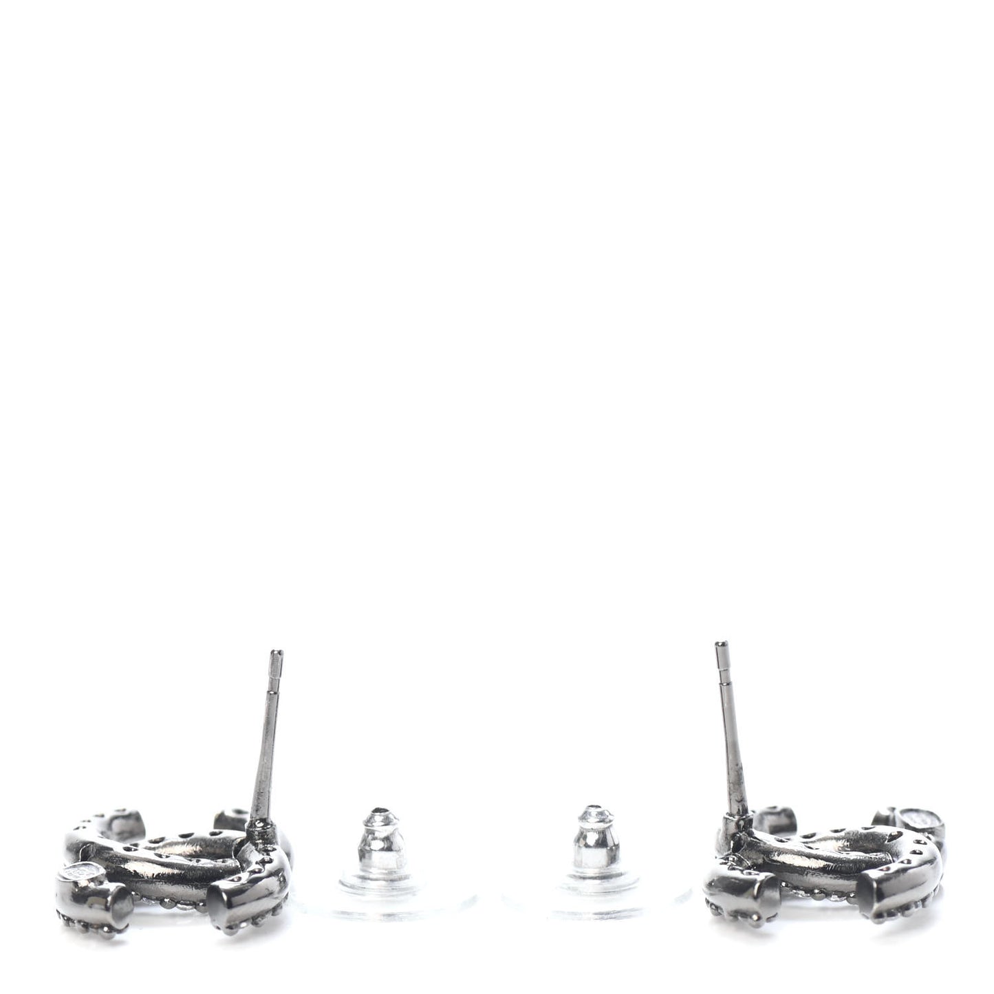 Metal Crystal CC Lock Symbols Stud Earrings Ruthenium