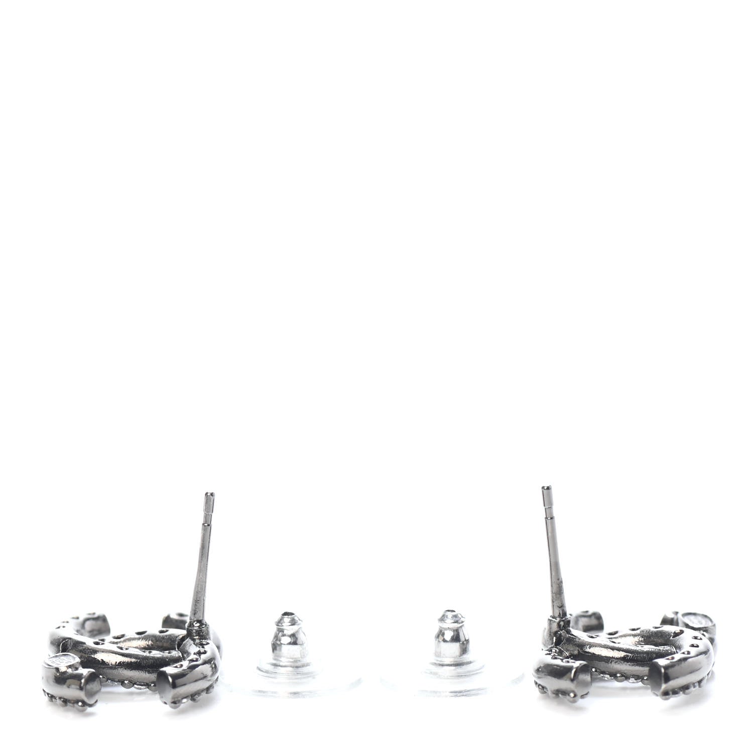 Chanel Metal Crystal CC Lock Symbols Stud Earrings Ruthenium 3 of 4