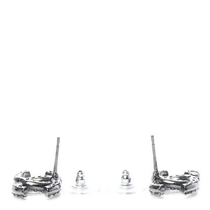 Chanel Metal Crystal CC Lock Symbols Stud Earrings Ruthenium 3 of 4