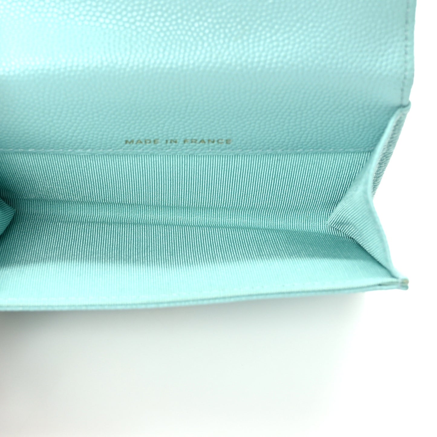 Caviar Quilted Flap Card Holder Wallet Light Blue