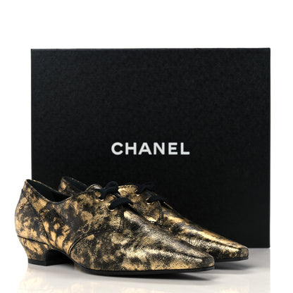 Chanel Laminated Goatskin Lace Up Oxford 38 Gold 9 of 9