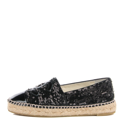 Chanel Patent Sequin CC Espadrilles 36 Black 1 of 7